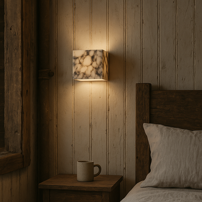 Lampa na ścianę z marmurową kostką – elegancki akcent do każdego wnętrza