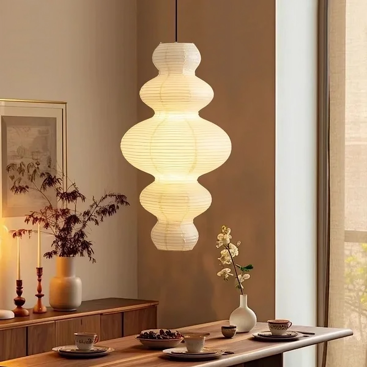 Lámpara de Tejas de Arroz Multicapas para una Iluminación Elegante