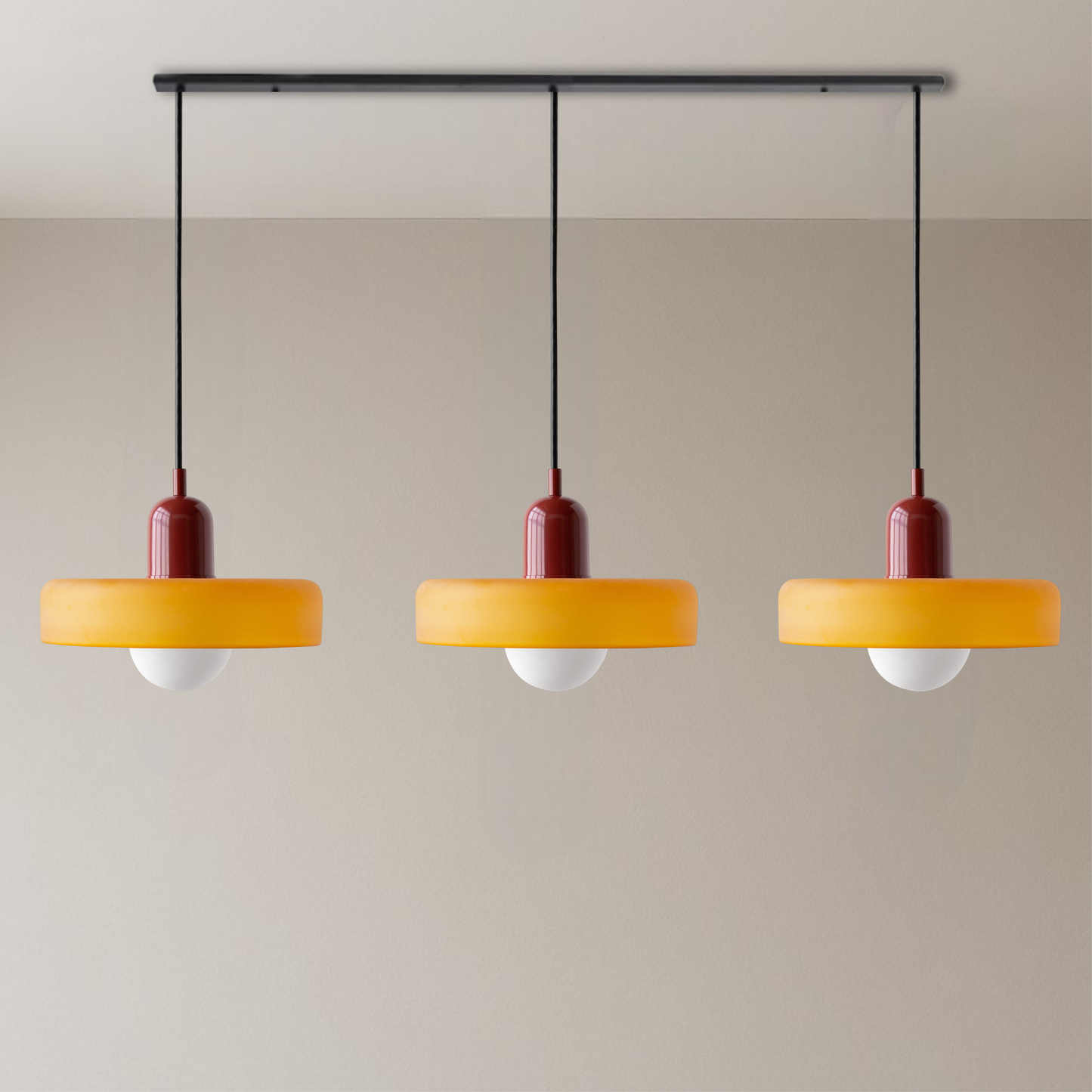Lampada a sospensione in vetro colorato Bauhaus con 3 teste