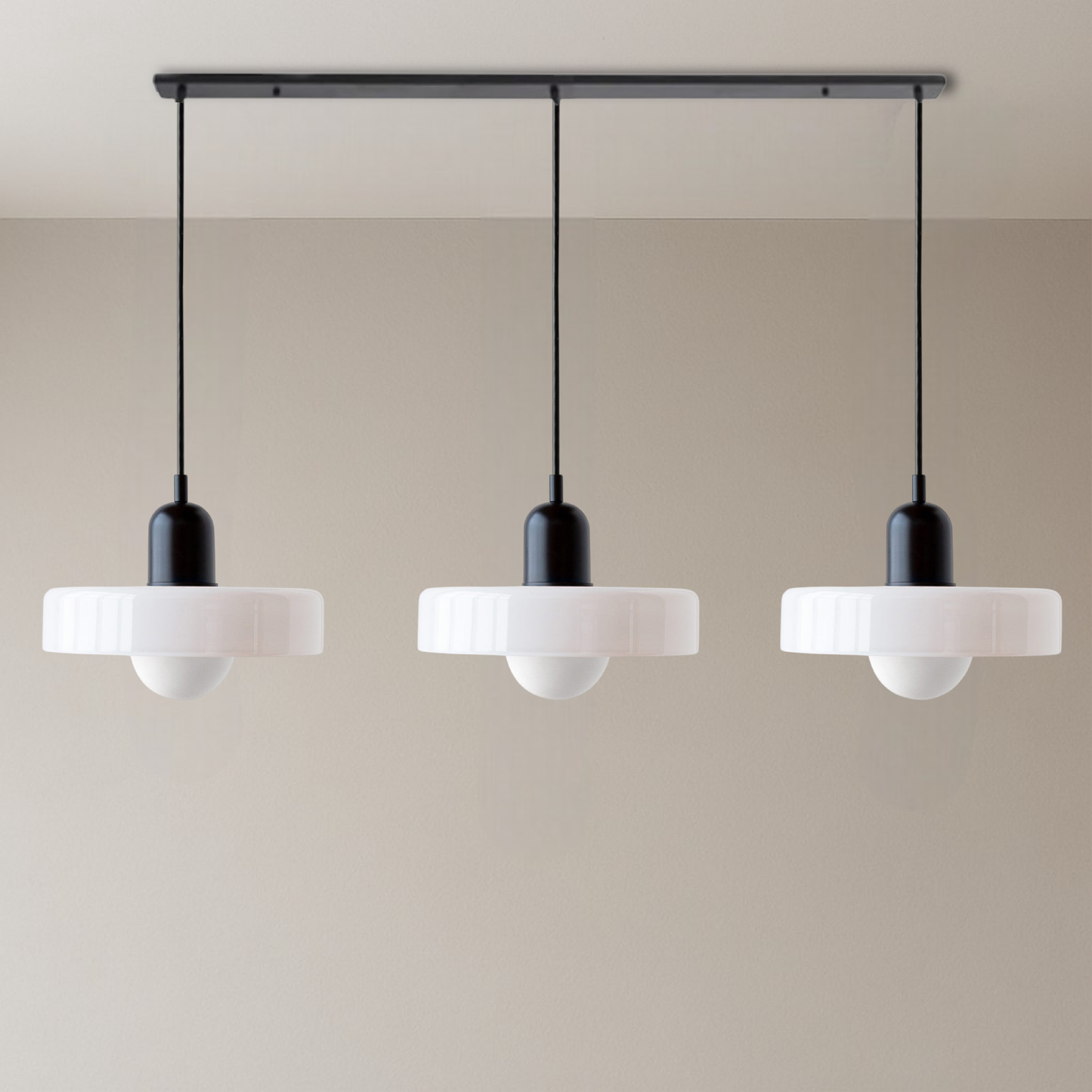 Three-Head Bauhaus Colored Glass Pendant Light — Modern Geometric Ceiling Fixture