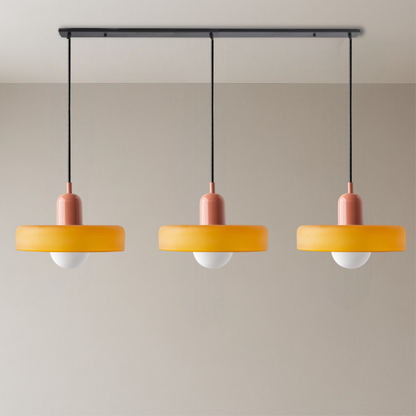 Lampada a sospensione in vetro colorato Bauhaus con 3 teste