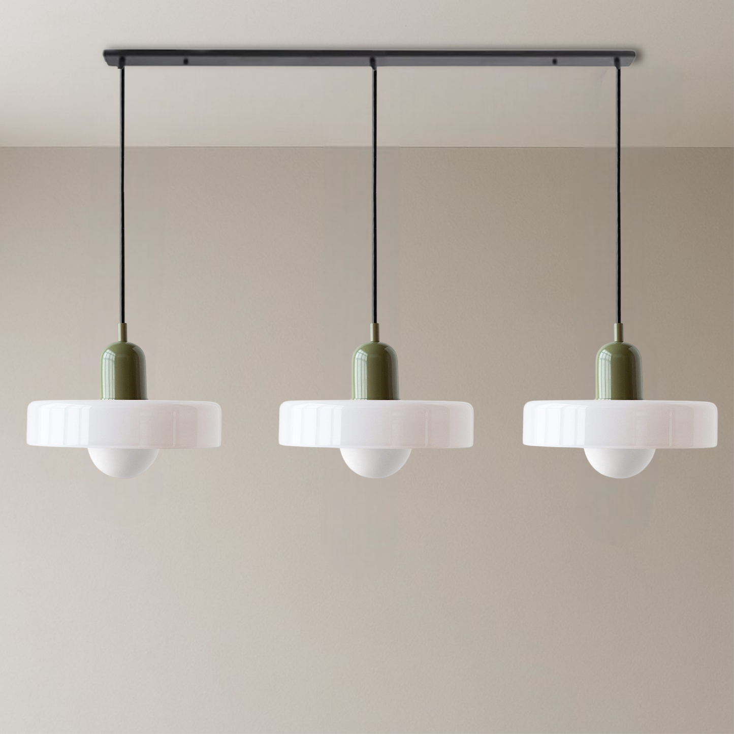 Three-Head Bauhaus Colored Glass Pendant Light — Modern Geometric Ceiling Fixture