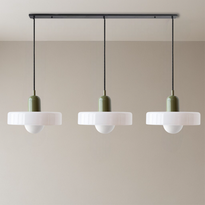Three-Head Bauhaus Colored Glass Pendant Light — Modern Geometric Ceiling Fixture