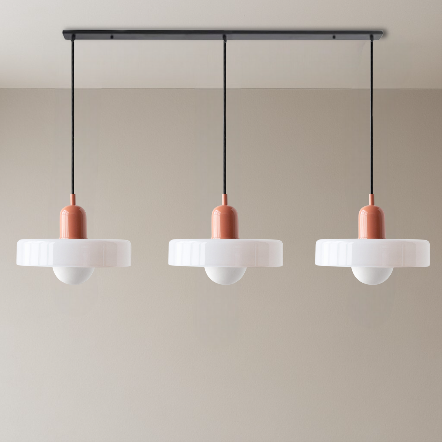 Lampada a sospensione in vetro colorato Bauhaus con 3 teste