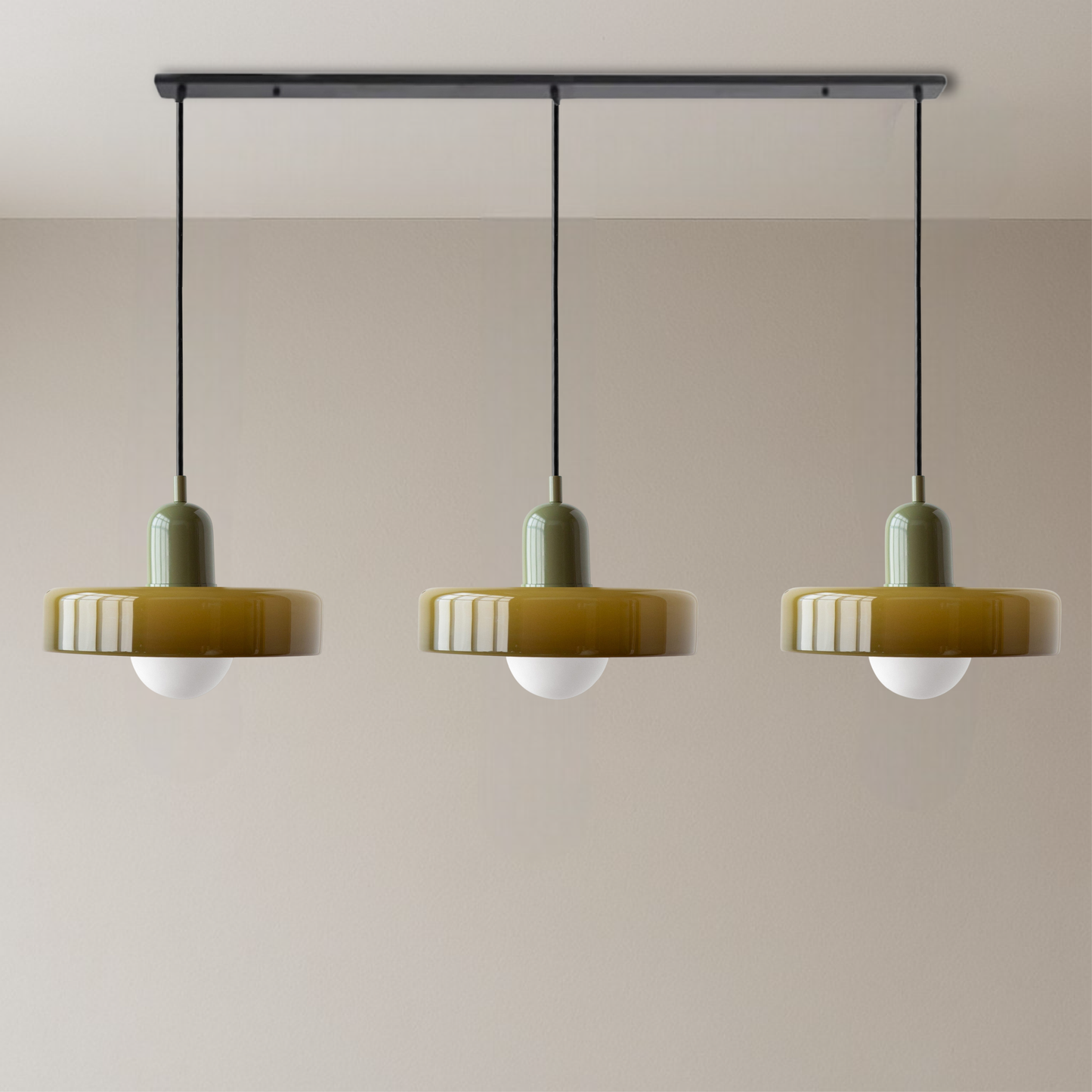Lampada a sospensione in vetro colorato Bauhaus con 3 teste