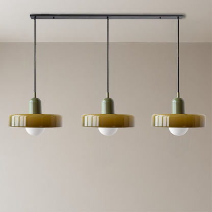 Three-Head Bauhaus Colored Glass Pendant Light — Modern Geometric Ceiling Fixture