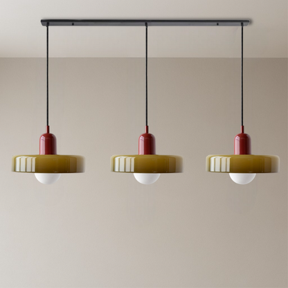 Lampada a sospensione in vetro colorato Bauhaus con 3 teste