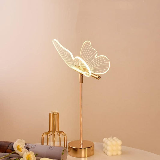 Butterfly Table Lamp LED Dimmable Button Switch Acrylic Gold