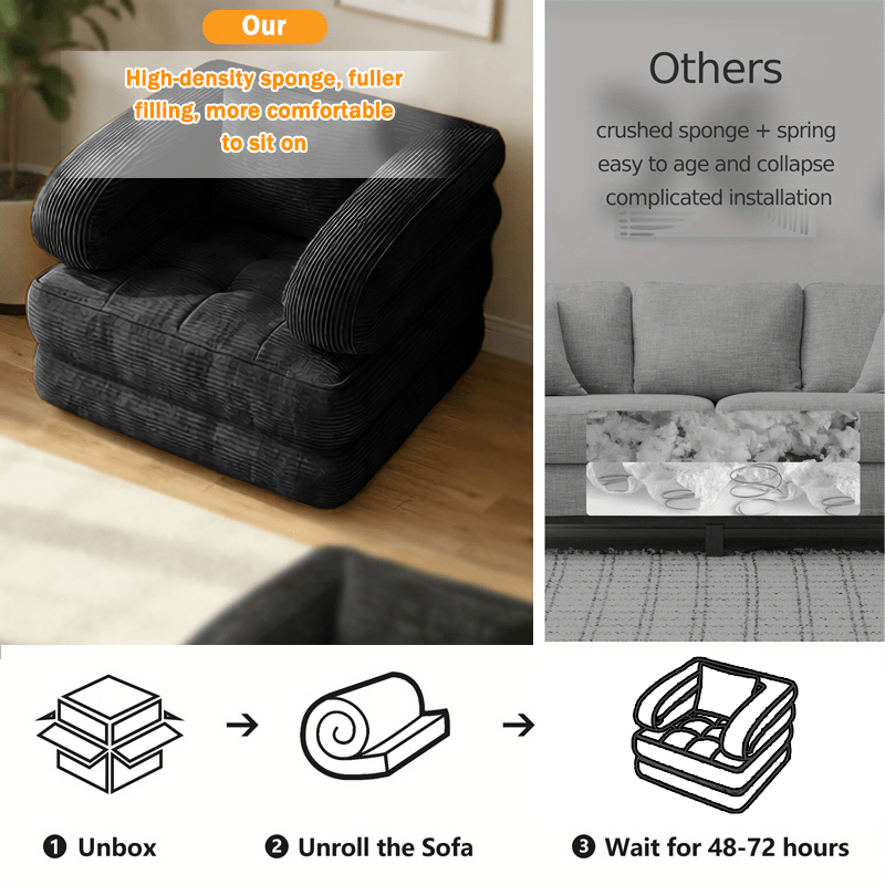 Modern Tatami Cloud Space-Saving Corduroy Upholstery Memory Foam Double-Layer Foldable Convertible No Assembly Required Sofa Bed Couch for Living Room Bedroom Apartment Office