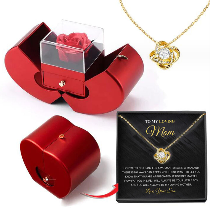 Charming Red Apple Jewelry Box with Eternal Rose - Perfect Gift for Christmas, Mother's Day, and Valentine's Day for Her!