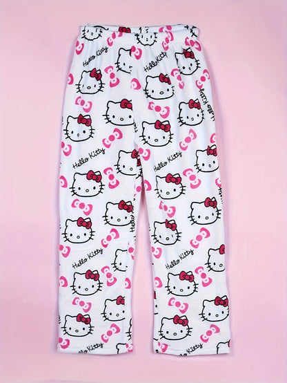 Cozy Hello Kitty Flannel Pajama Bottoms for Women - Ultra-Soft, Warm, and Comfy Anime Print Lounge Pants with Relaxed Fit, Perfect for Lounging, Sleepwear, and Casual Daily Wear