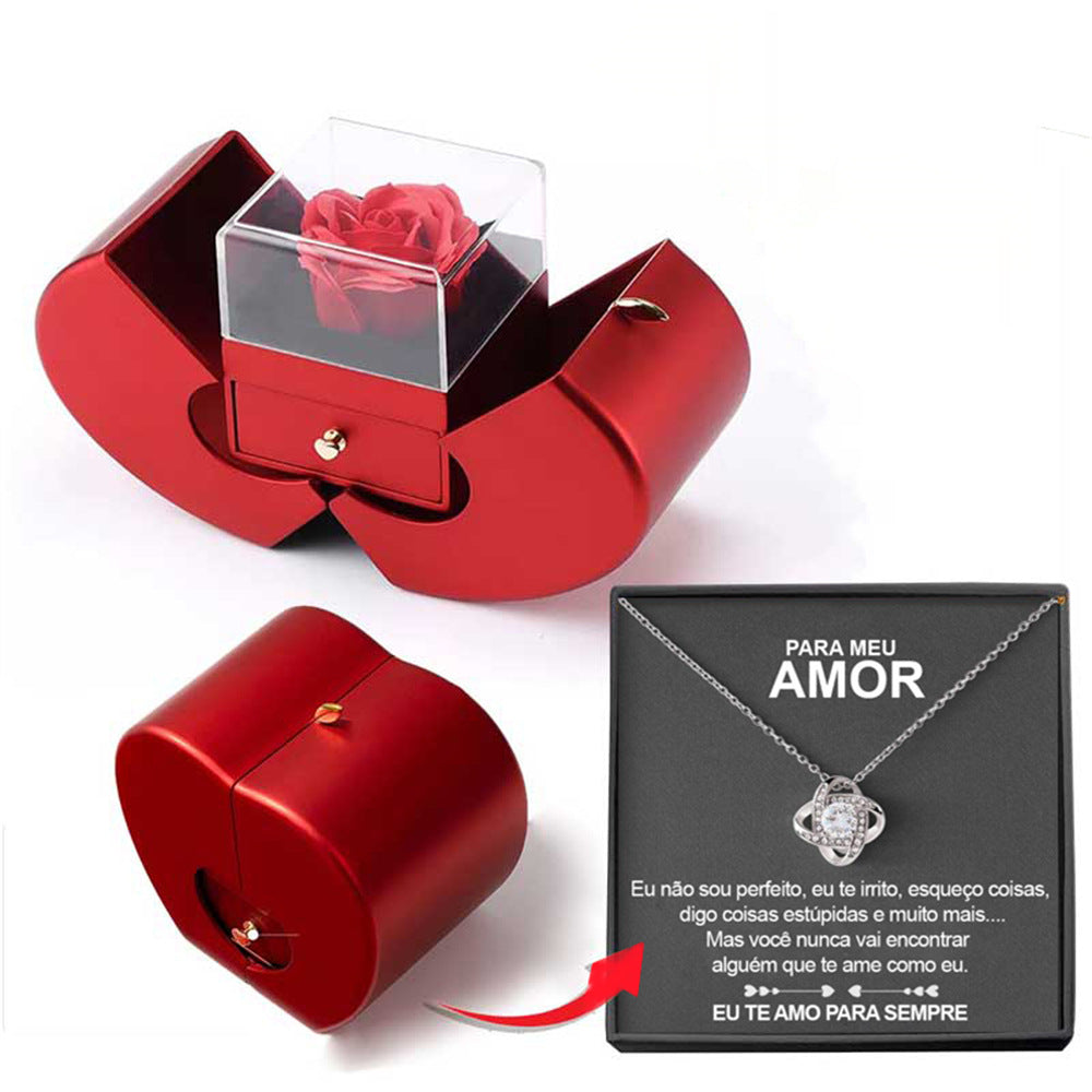 Charming Red Apple Jewelry Box with Eternal Rose - Perfect Gift for Christmas, Mother's Day, and Valentine's Day for Her!
