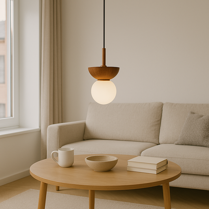 Lustra pendul japandi cu aspect natural pentru un ambient cald si elegant
