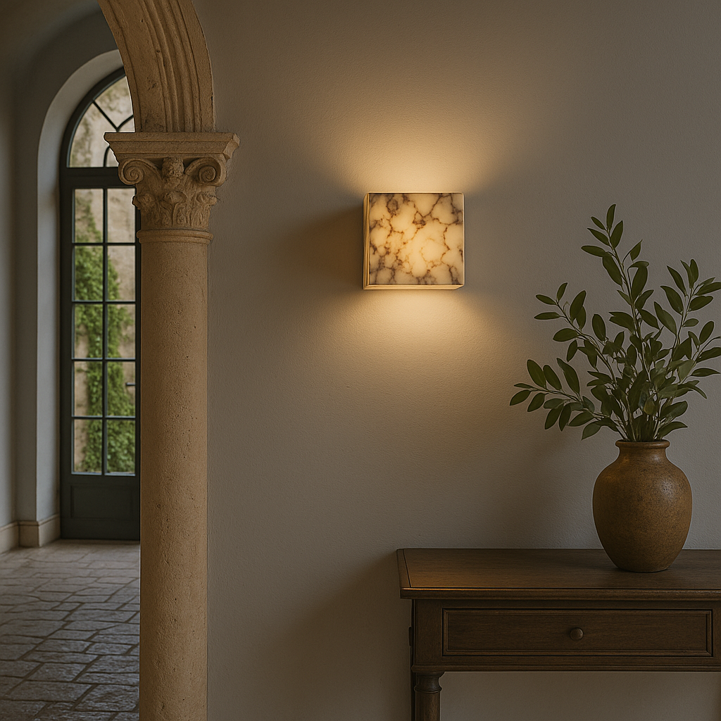 Lampa na ścianę z marmurową kostką – elegancki akcent do każdego wnętrza
