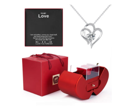 Charming Red Apple Jewelry Box with Eternal Rose - Perfect Gift for Christmas, Mother's Day, and Valentine's Day for Her!