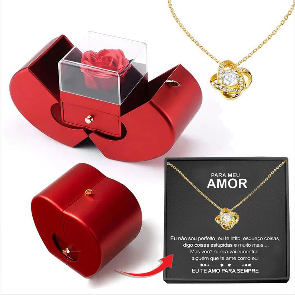 Charming Red Apple Jewelry Box with Eternal Rose - Perfect Gift for Christmas, Mother's Day, and Valentine's Day for Her!