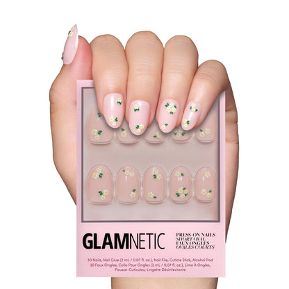 Glamnetic Press On Nails - Pistachio Crème | Short Almond Mint Blue French Tips with a Glossy Finish, Fake Nails, Reusable | 15 Sizes - 30 Nail Kit with Glue