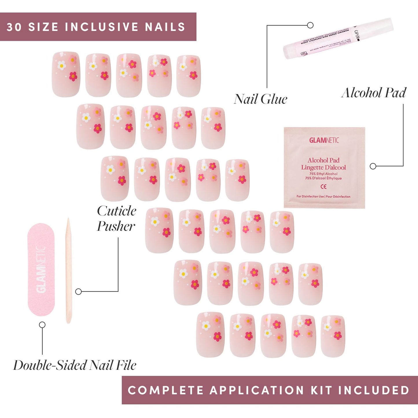 Glamnetic Press On Nails - Pistachio Crème | Short Almond Mint Blue French Tips with a Glossy Finish, Fake Nails, Reusable | 15 Sizes - 30 Nail Kit with Glue