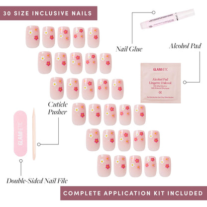 Glamnetic Press On Nails - Pistachio Crème | Short Almond Mint Blue French Tips with a Glossy Finish, Fake Nails, Reusable | 15 Sizes - 30 Nail Kit with Glue