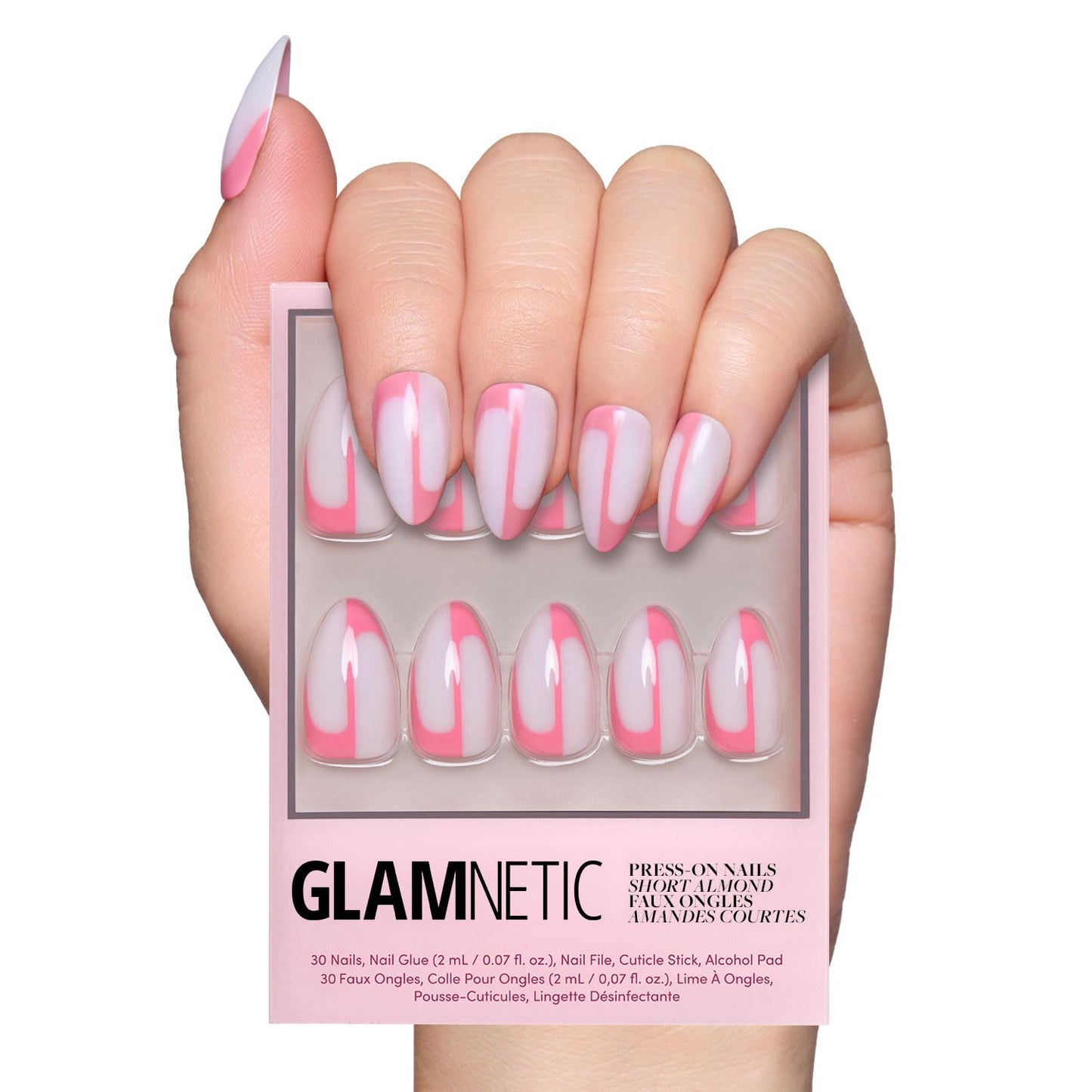 Glamnetic Press On Nails - Pistachio Crème | Short Almond Mint Blue French Tips with a Glossy Finish, Fake Nails, Reusable | 15 Sizes - 30 Nail Kit with Glue