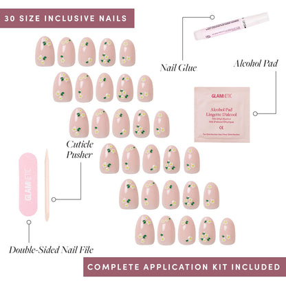 Glamnetic Press On Nails - Pistachio Crème | Short Almond Mint Blue French Tips with a Glossy Finish, Fake Nails, Reusable | 15 Sizes - 30 Nail Kit with Glue