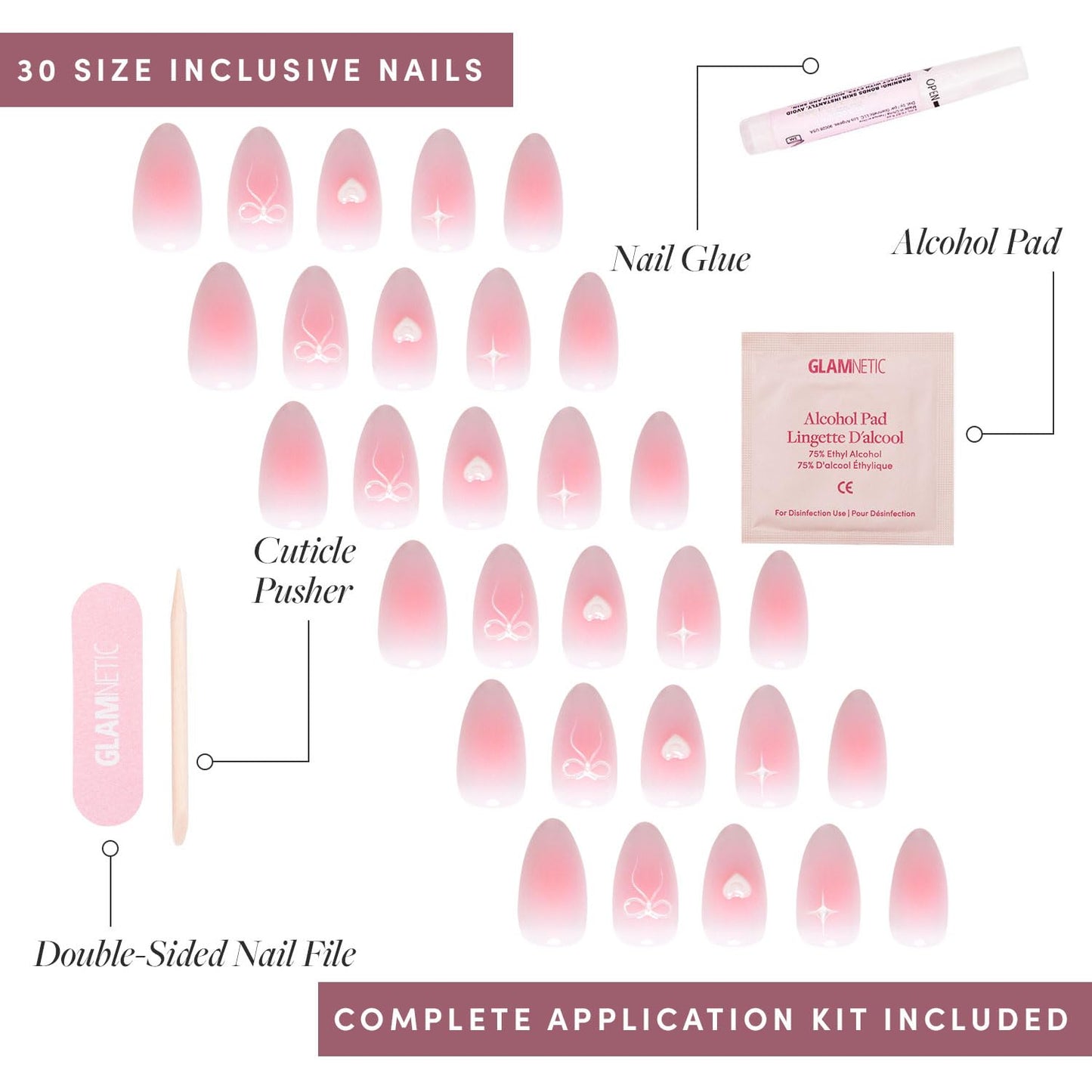 Glamnetic Press On Nails - Pistachio Crème | Short Almond Mint Blue French Tips with a Glossy Finish, Fake Nails, Reusable | 15 Sizes - 30 Nail Kit with Glue