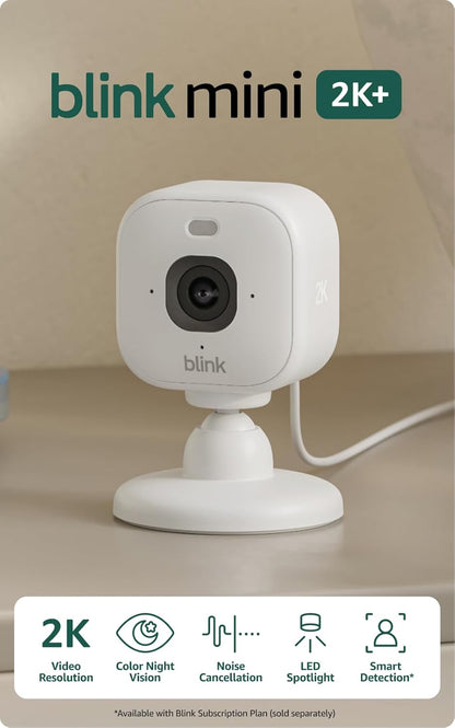 Blink Mini 2K+ (newest model) – Plug-in Home & Pet Indoor Security Camera with 2K video resolution, night vision, enhanced audio, motion detection – 1 camera (Black)