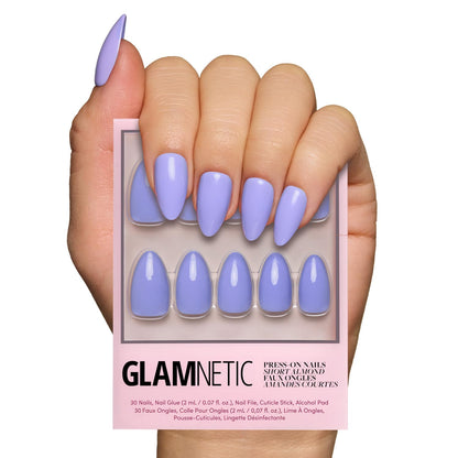 Glamnetic Press On Nails - Pistachio Crème | Short Almond Mint Blue French Tips with a Glossy Finish, Fake Nails, Reusable | 15 Sizes - 30 Nail Kit with Glue