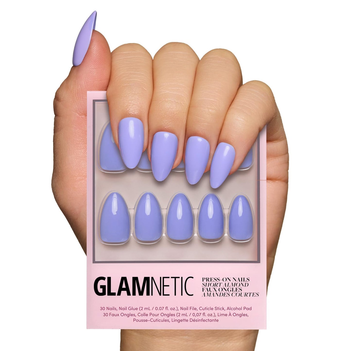 Glamnetic Press On Nails - Pistachio Crème | Short Almond Mint Blue French Tips with a Glossy Finish, Fake Nails, Reusable | 15 Sizes - 30 Nail Kit with Glue