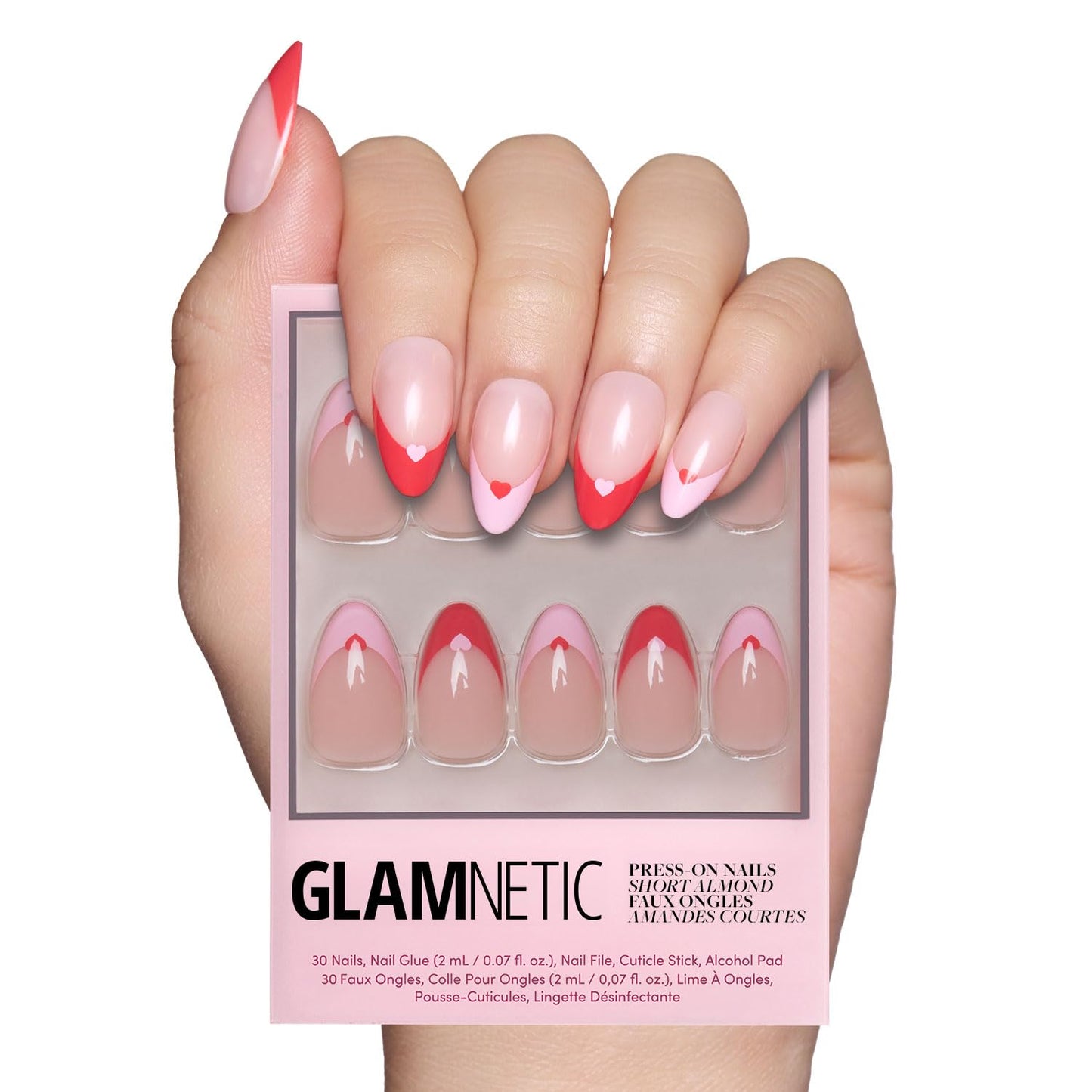 Glamnetic Press On Nails - Pistachio Crème | Short Almond Mint Blue French Tips with a Glossy Finish, Fake Nails, Reusable | 15 Sizes - 30 Nail Kit with Glue