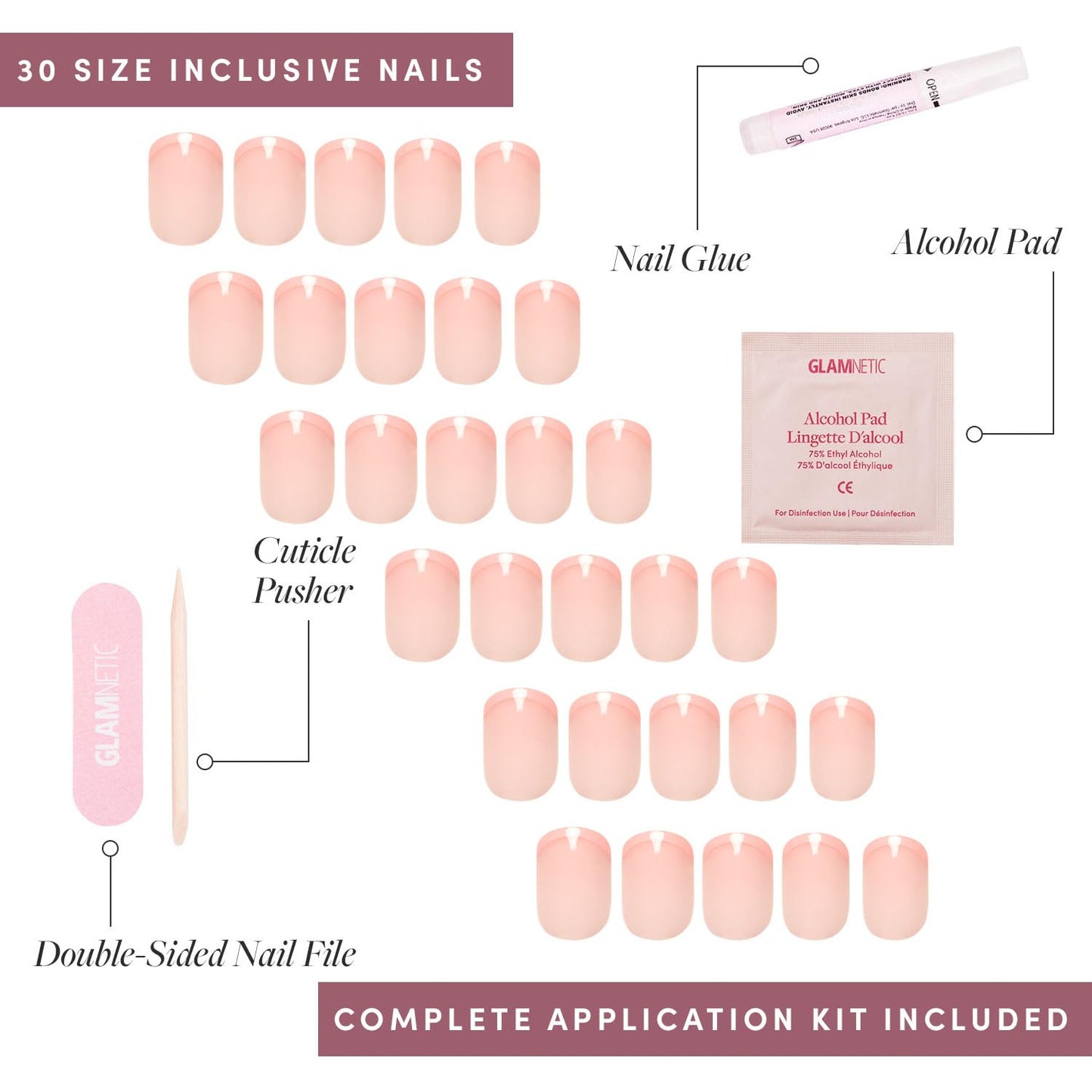 Glamnetic Press On Nails - Pistachio Crème | Short Almond Mint Blue French Tips with a Glossy Finish, Fake Nails, Reusable | 15 Sizes - 30 Nail Kit with Glue