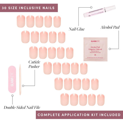 Glamnetic Press On Nails - Pistachio Crème | Short Almond Mint Blue French Tips with a Glossy Finish, Fake Nails, Reusable | 15 Sizes - 30 Nail Kit with Glue