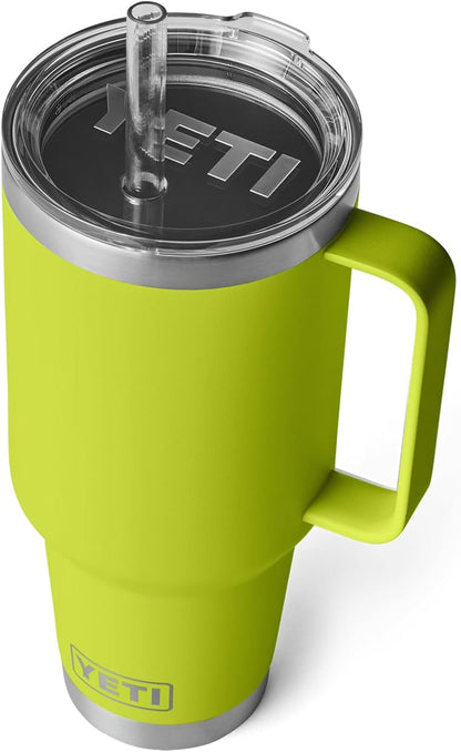 YETI Rambler 42 oz Tumbler with Handle and Straw Lid, Travel Mug Water Tumbler, Vacuum Insulated Cup with Handle, Stainless Steel, Key Lime