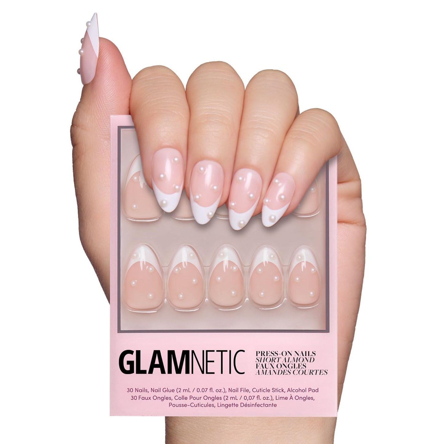 Glamnetic Press On Nails - Pistachio Crème | Short Almond Mint Blue French Tips with a Glossy Finish, Fake Nails, Reusable | 15 Sizes - 30 Nail Kit with Glue