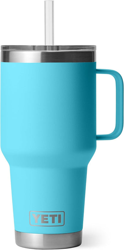 YETI Rambler 42 oz Tumbler with Handle and Straw Lid, Travel Mug Water Tumbler, Vacuum Insulated Cup with Handle, Stainless Steel, Key Lime