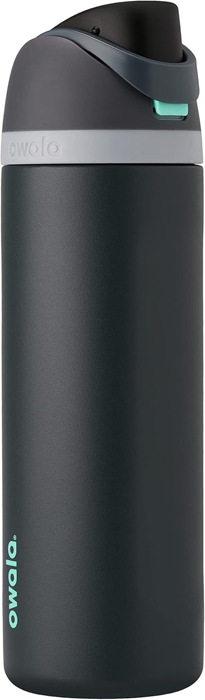 Owala FreeSip Insulated Stainless Steel Water Bottle with Straw for Sports and Travel, BPA-Free, 24-oz, Very, Very Dark