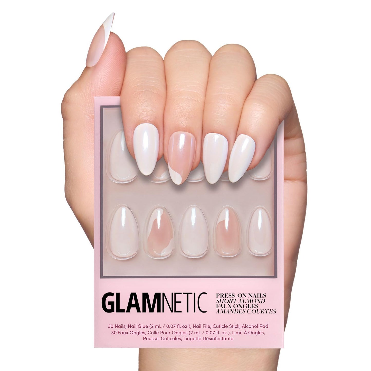 Glamnetic Press On Nails - Pistachio Crème | Short Almond Mint Blue French Tips with a Glossy Finish, Fake Nails, Reusable | 15 Sizes - 30 Nail Kit with Glue