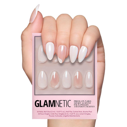 Glamnetic Press On Nails - Pistachio Crème | Short Almond Mint Blue French Tips with a Glossy Finish, Fake Nails, Reusable | 15 Sizes - 30 Nail Kit with Glue