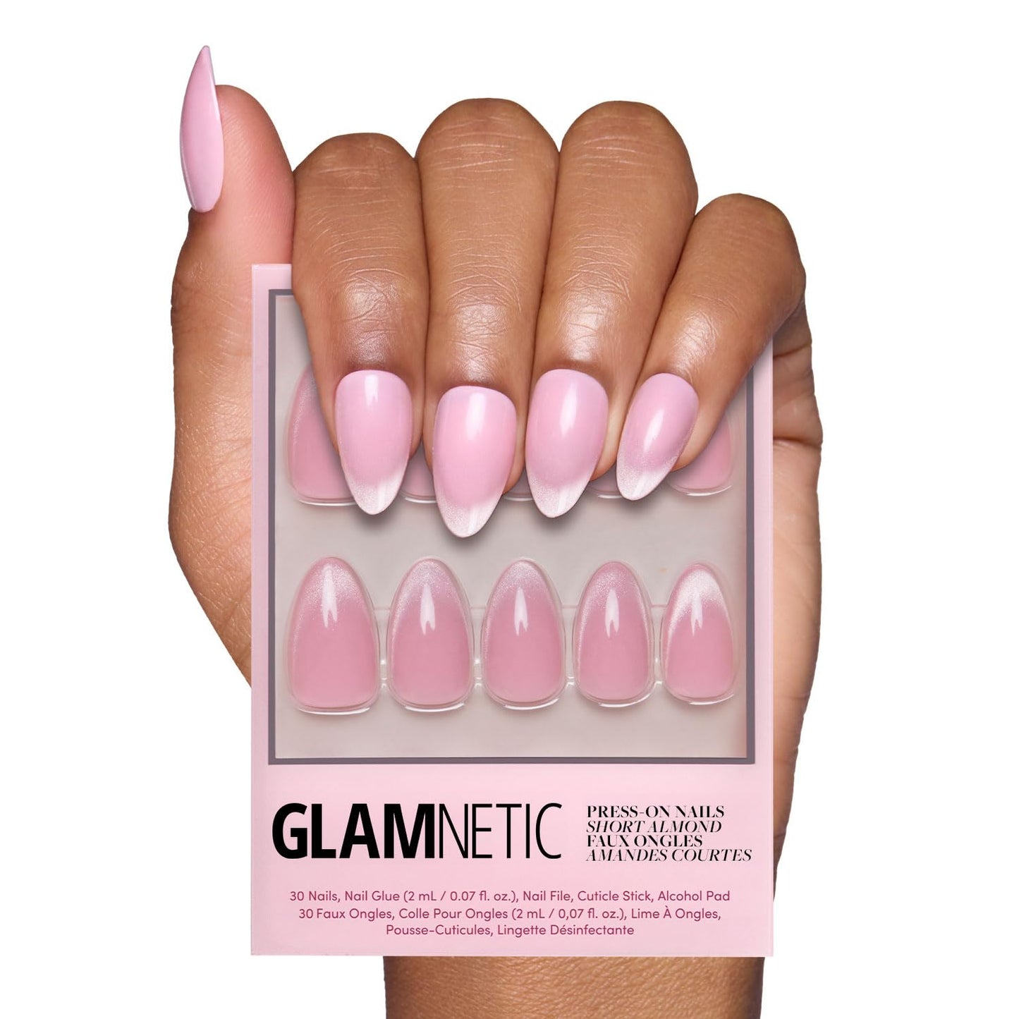 Glamnetic Press On Nails - Pistachio Crème | Short Almond Mint Blue French Tips with a Glossy Finish, Fake Nails, Reusable | 15 Sizes - 30 Nail Kit with Glue