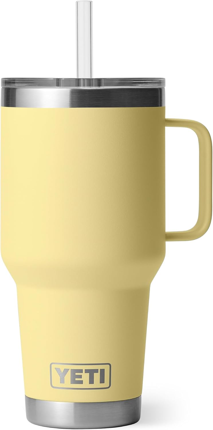 YETI Rambler 42 oz Tumbler with Handle and Straw Lid, Travel Mug Water Tumbler, Vacuum Insulated Cup with Handle, Stainless Steel, Key Lime