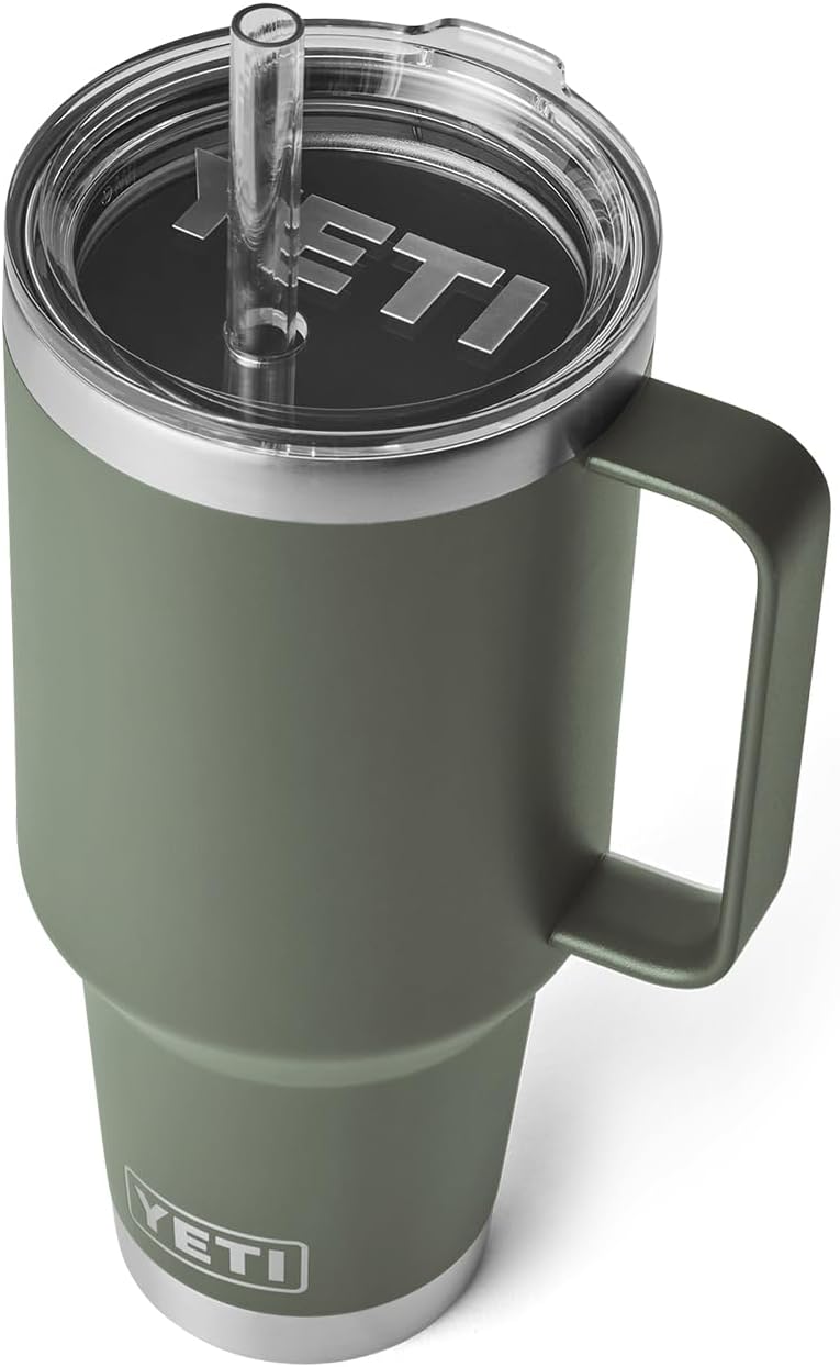 YETI Rambler 42 oz Tumbler with Handle and Straw Lid, Travel Mug Water Tumbler, Vacuum Insulated Cup with Handle, Stainless Steel, Key Lime