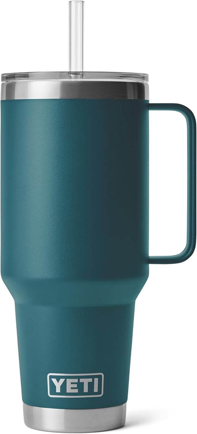 YETI Rambler 42 oz Tumbler with Handle and Straw Lid, Travel Mug Water Tumbler, Vacuum Insulated Cup with Handle, Stainless Steel, Key Lime