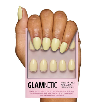 Glamnetic Press On Nails - Pistachio Crème | Short Almond Mint Blue French Tips with a Glossy Finish, Fake Nails, Reusable | 15 Sizes - 30 Nail Kit with Glue