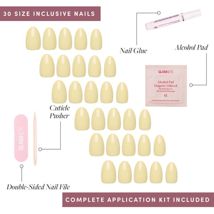 Glamnetic Press On Nails - Pistachio Crème | Short Almond Mint Blue French Tips with a Glossy Finish, Fake Nails, Reusable | 15 Sizes - 30 Nail Kit with Glue