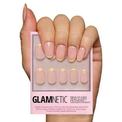 Glamnetic Press On Nails - Pistachio Crème | Short Almond Mint Blue French Tips with a Glossy Finish, Fake Nails, Reusable | 15 Sizes - 30 Nail Kit with Glue