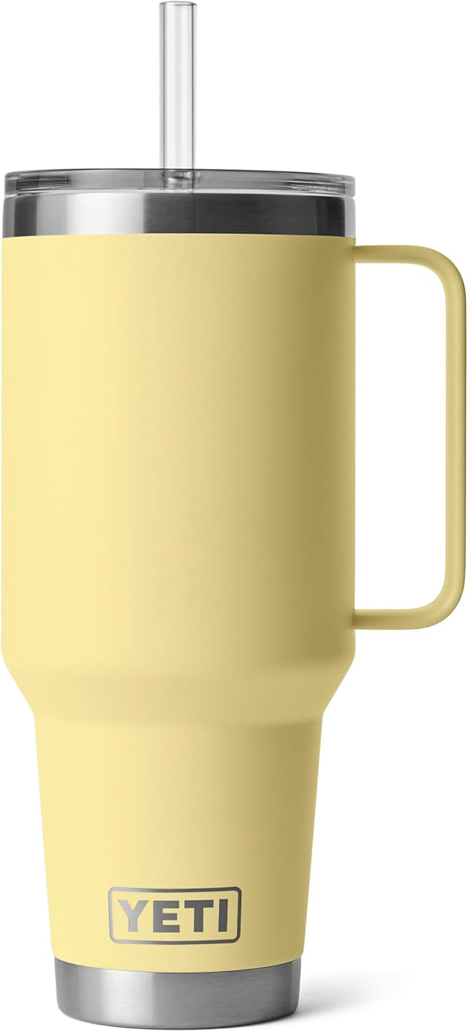 YETI Rambler 42 oz Tumbler with Handle and Straw Lid, Travel Mug Water Tumbler, Vacuum Insulated Cup with Handle, Stainless Steel, Key Lime