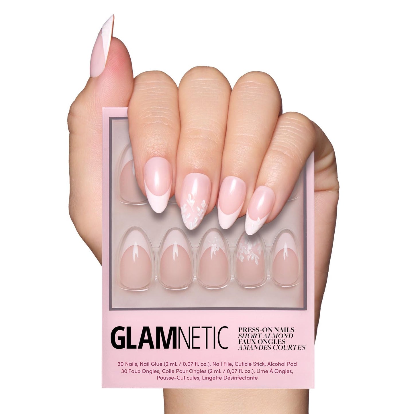 Glamnetic Press On Nails - Pistachio Crème | Short Almond Mint Blue French Tips with a Glossy Finish, Fake Nails, Reusable | 15 Sizes - 30 Nail Kit with Glue