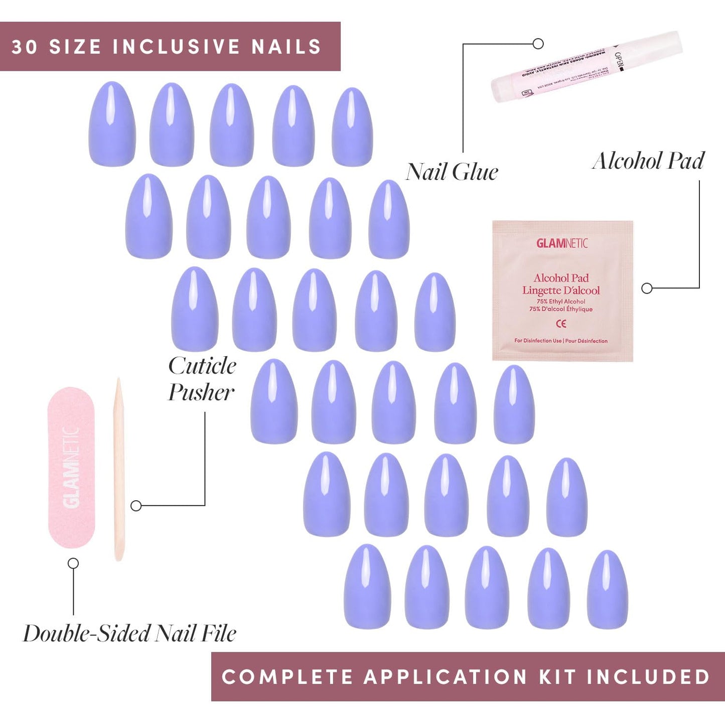 Glamnetic Press On Nails - Pistachio Crème | Short Almond Mint Blue French Tips with a Glossy Finish, Fake Nails, Reusable | 15 Sizes - 30 Nail Kit with Glue