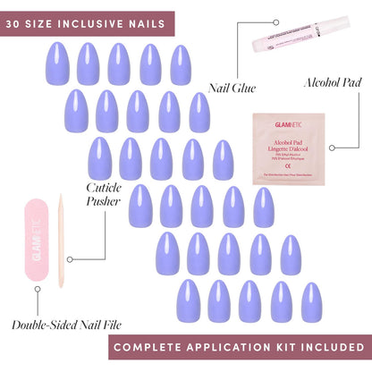 Glamnetic Press On Nails - Pistachio Crème | Short Almond Mint Blue French Tips with a Glossy Finish, Fake Nails, Reusable | 15 Sizes - 30 Nail Kit with Glue