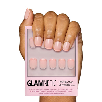 Glamnetic Press On Nails - Pistachio Crème | Short Almond Mint Blue French Tips with a Glossy Finish, Fake Nails, Reusable | 15 Sizes - 30 Nail Kit with Glue